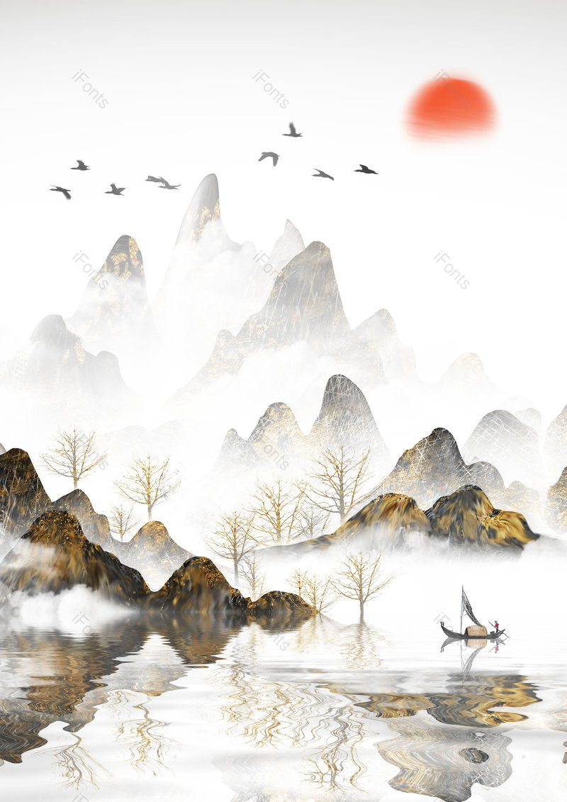 中国风手绘风景山水插画背景设计,插画/手绘图,插画/手绘图库,插画/手绘图下载,插画/手绘